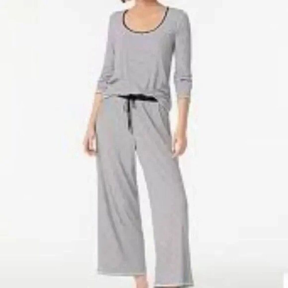 J. Crew RIBBED LONG-SLEEVE PAJAMA PANT SET BLACK & WHITE STRIPE Size L